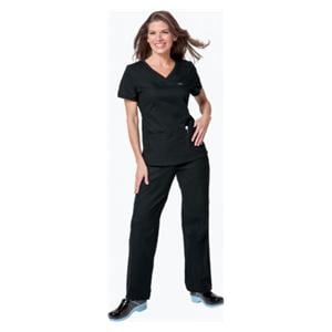 Scrub Shirt Poly/Ctn/Spndx 3 Pockets Rib-Trim Short Sleeves Large Blk Womens Ea