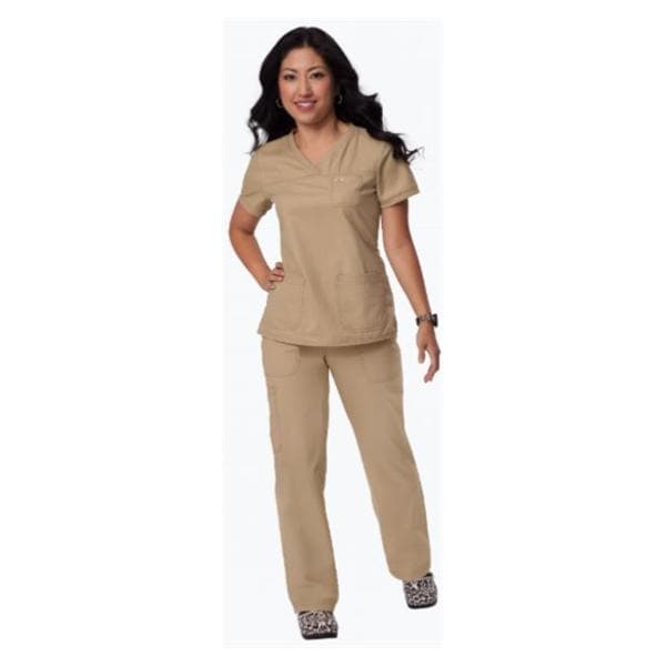 Scrub Shirt Poly/Ctn/Spndx 3 Pockets Rib-Trim Short Sleeves Medium Cml Womens Ea