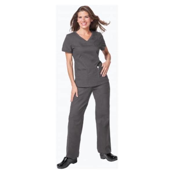 Scrub Shirt Poly/Ctn/Spndx 3 Pkts Rib-Trim Short Sleeves Small Stl Gry Womens Ea