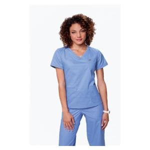 Scrub Shirt Poly/Ctn/Spndx 3 Pkts Rb Trm Shrt Slv Medium Ceil Bl Womens Ea