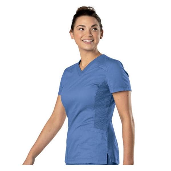 Scrub Shirt 65% Plstr/35% Ctn V-Nck 1 Pckt Shrt Slvs Medium Ceil Bl Unisex Ea