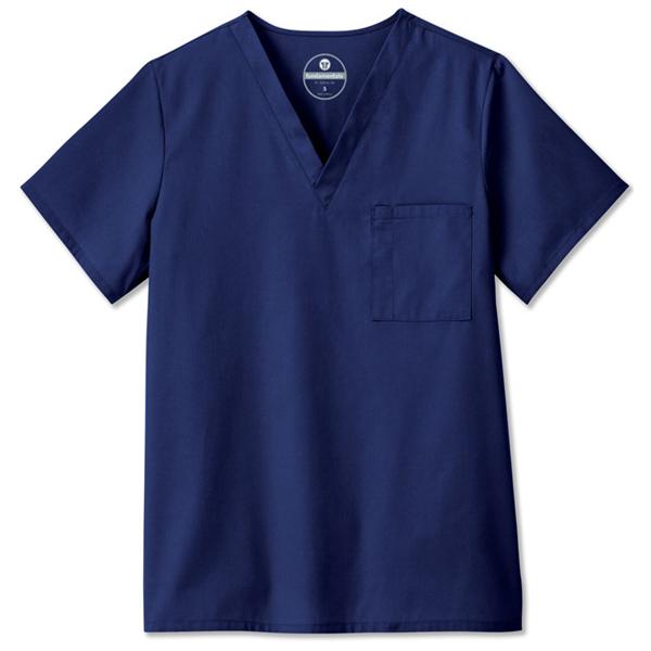 Scrub Shirt Poly/Ctn V-Neck 1 Pocket Set-In Sleeves Medium Navy Unisex Ea