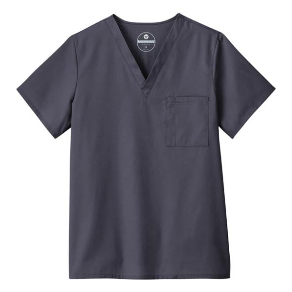 Scrub Shirt V-Neck 1 Pocket Set-In Sleeves X-Small Charcoal Unisex Ea