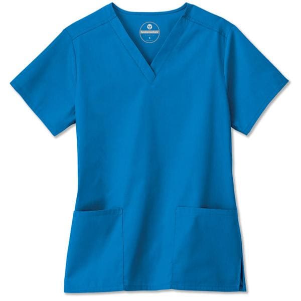 Fundamentals Scrub Shirt V-Neck 2 Pockets Set-In Sleeves Medium Ryl Bl Womens Ea