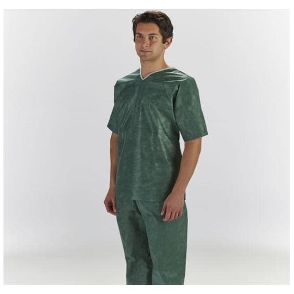 Patient Scrub Shirt Linen Like Non Woven Material X-Large Dark Green 30/Ca
