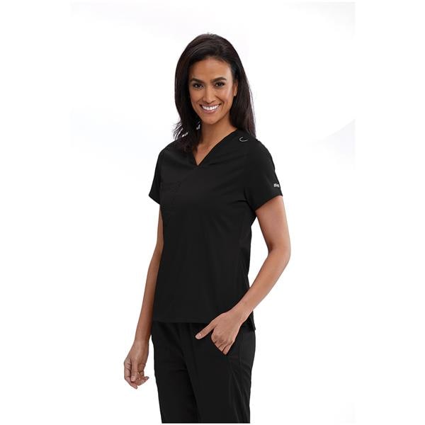 Greys Anatomy Scrub Top V-Neck 1 Pocket Short Sleeves X-Small Black Womens Ea