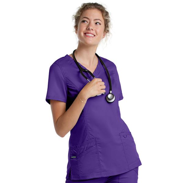 Mock Wrap Scrub Top V-Neck Tunic 3 Pockets Womens Ea