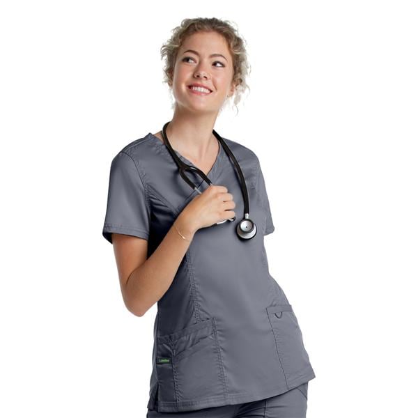 Mock Wrap Scrub Top V-Neck Tunic 3 Pockets Womens Ea