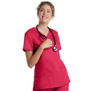 Mock Wrap Scrub Top V-Neck Tunic 3 Pockets Womens Ea