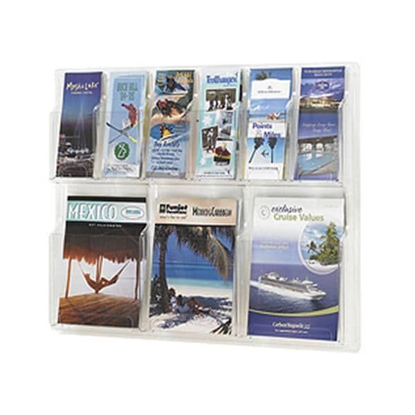Wall Literature Display 3 Magazine Pockets / 3 Pamphlet Pockets Clear 22.5x30 Ea