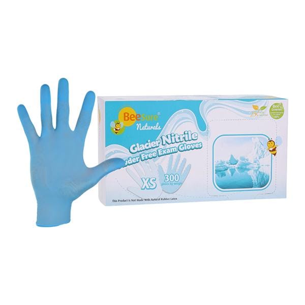 BeeSure Naturals Glacier Nitrile Exam Gloves X-Small Blue Non-Sterile, 10 BX/CA