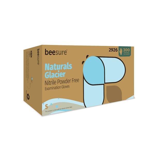 BeeSure Naturals Glacier Nitrile Exam Gloves Small Blue Non-Sterile, 10 BX/CA