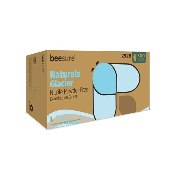 BeeSure Naturals Glacier Nitrile Exam Gloves Large Blue Non-Sterile