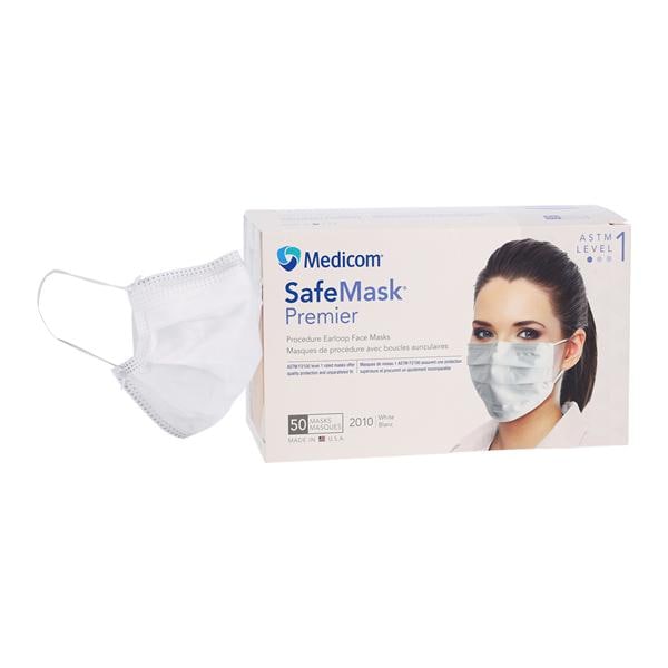 SafeMask Premier Procedure Mask ASTM Level 1 White Adult 50/Bx