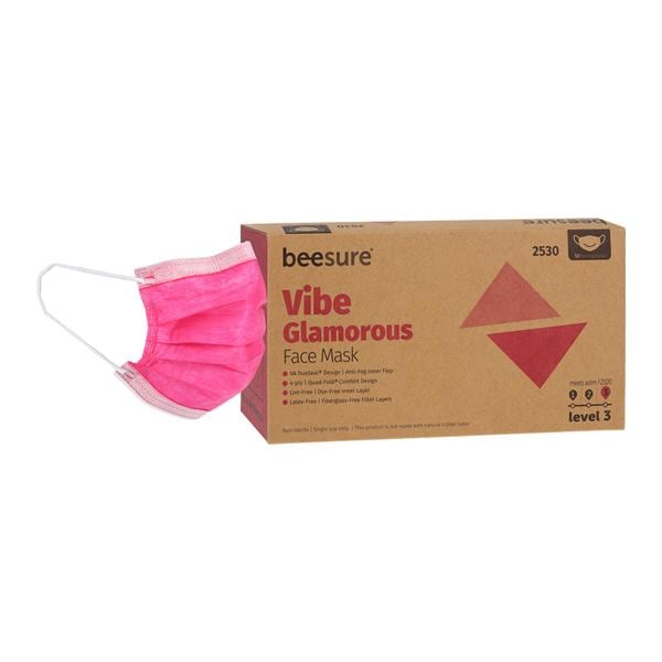 BeeSure Vibe Mask ASTM Level 3 Pink 50/Bx, 8 BX/CA