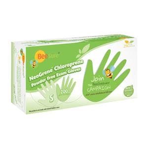 BeeSure NeoGrene Chloroprene Exam Gloves Small Green Non-Sterile, 10 BX/CA
