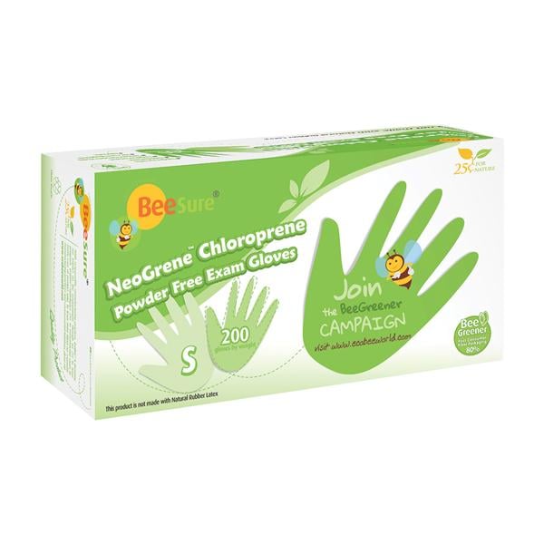 BeeSure NeoGrene Chloroprene Exam Gloves Small Green Non-Sterile