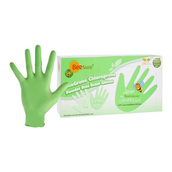 BeeSure NeoGrene Chloroprene Exam Gloves Large Green Non-Sterile, 10 BX/CA