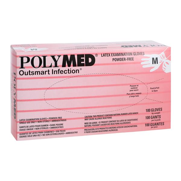 Polymed Latex Exam Gloves Medium White Non-Sterile, 10 BX/CA