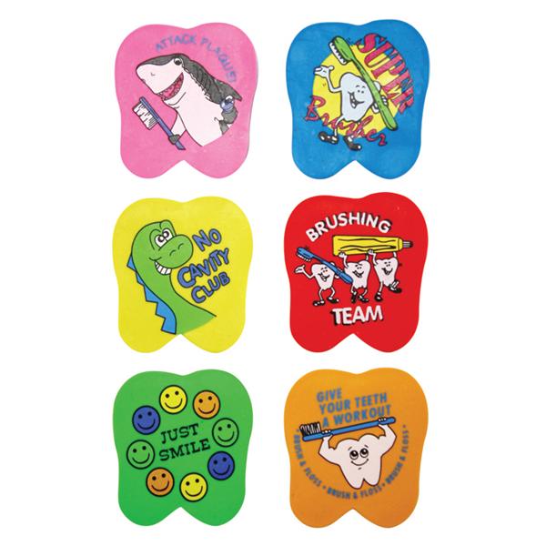 Erasers Tooth Assorted Colors With Dental Sayings 72/Pk