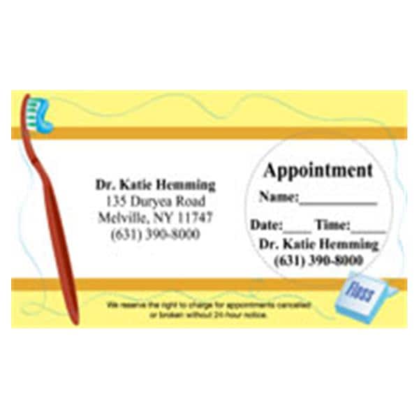 Peel N Stick Appointment Card Toothbrush Yellow Border 500/Bx