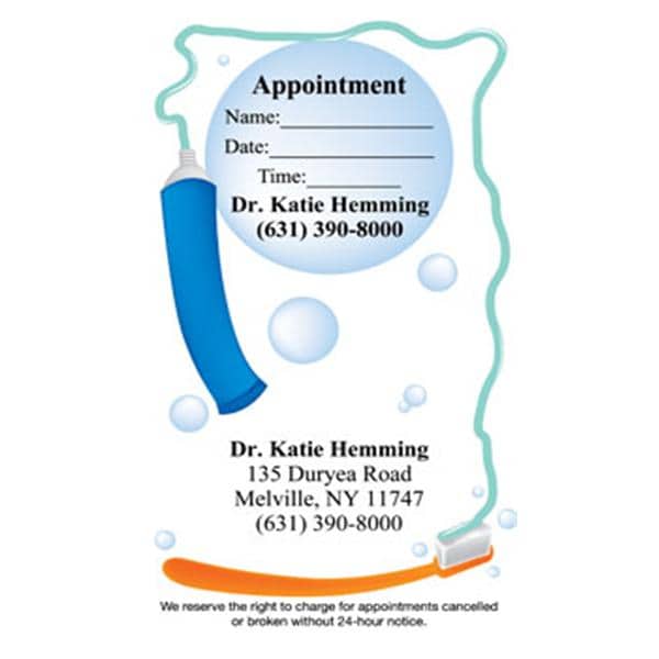 Peel N Stick Appointment Card Toothpaste and Toothbrush 500/Bx