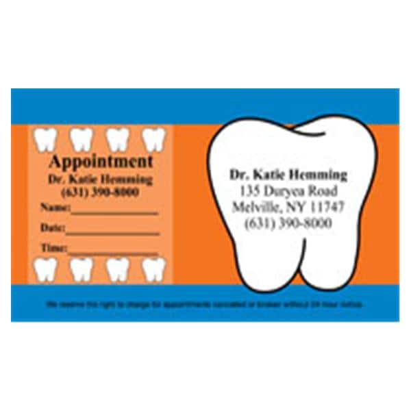 Peel N Stick Appointment Card Tooth Orange & Blue 500/Bx