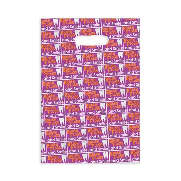 Scatter Print Bags Brush Floss and Smile 2 Sided Print Clear 100/Bx