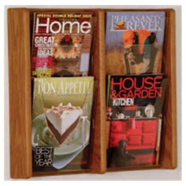 Stance Wall Magazine Display 4 Pockets Medium Oak 19 in x 21.25 in x 3 in Ea