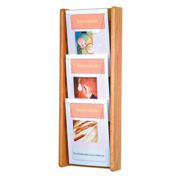 Stance Wall Magazine Display 3 Pockets Light Oak 26.25 in x 11 in x 3 in Ea