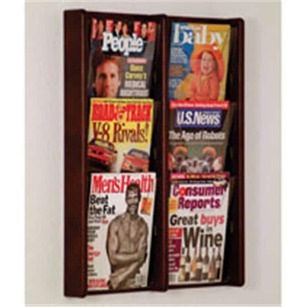 Stance Wall Magazine Display 6 Pockets Mahogany 26.25 in x 21.25 in x 3 in Ea