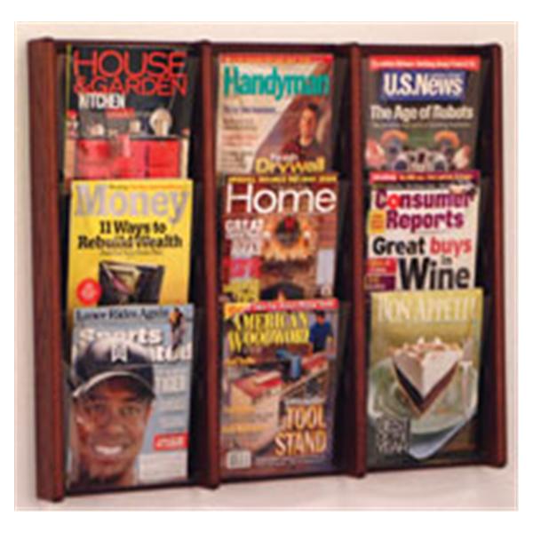 Stance Wall Magazine Display 9 Pockets Mahogany 31.5 in x 26.25 in x 3 in Ea