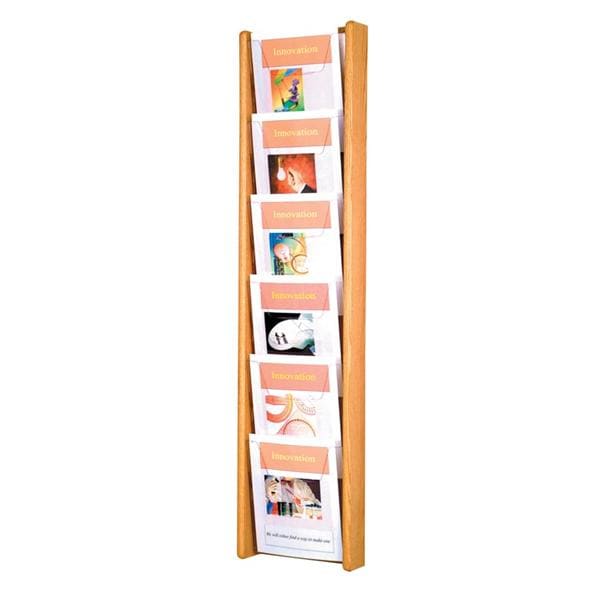 Stance Wall Magazine Display 6 Pockets Light Oak 48 in x 11 in x 3 in Ea