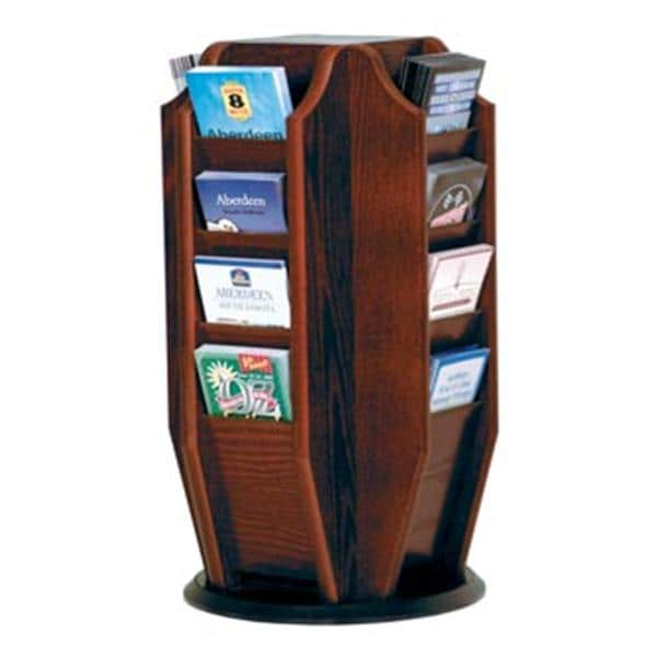 Counter Rotary Brochure Display 16 Pockets Mahogany 12 in x 23 in x 12 in Ea