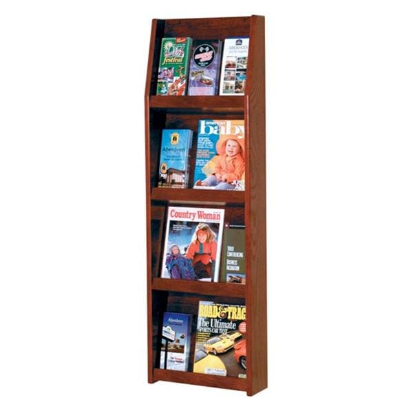 Slope Wall Literature Display 12 Pockets Mahogany 15 in x 49 in x 4.75 in Ea
