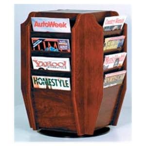 Counter Rotary Magazine Display 16 Pockets Mahogany 18 in x 25 in x 18 in Ea