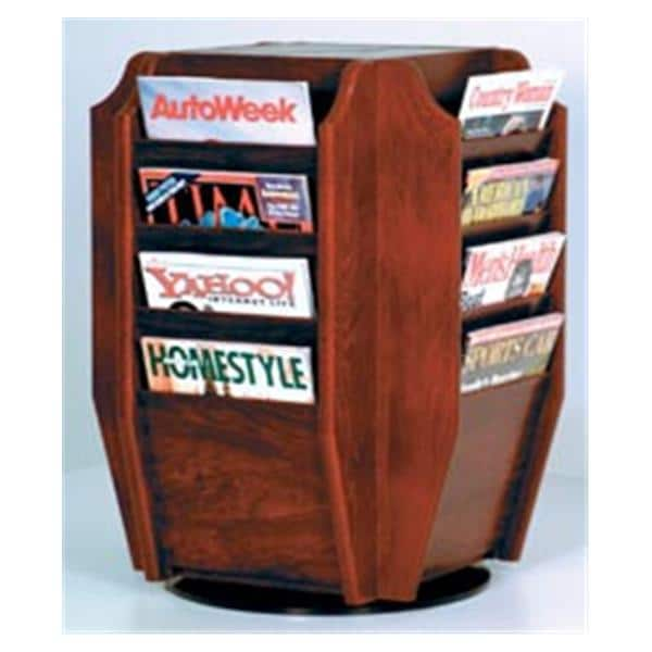 Counter Rotary Magazine Display 16 Pockets Mahogany 18 in x 25 in x 18 in Ea