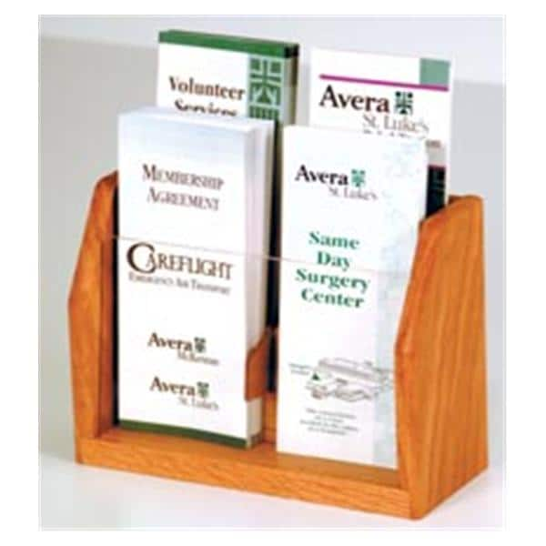 Counter Brochure Display 4 Pockets Medium Oak 7.5 in x 9.5 in x 4 in Ea