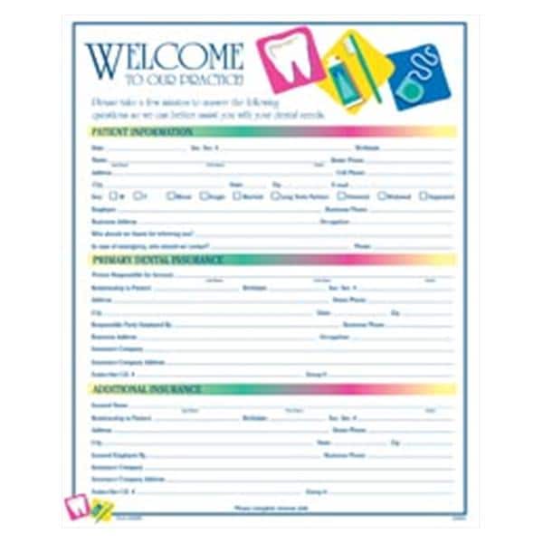 Registration / History Forms Wlcme To Our Prctc 2 Sd English 8.5"x11" 100/Pk