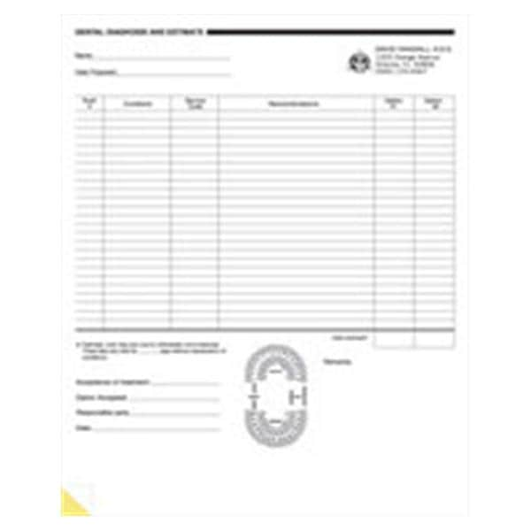 Consent Forms Imprinted Dental Diagnosis and Estimate 2-Part 8.5"x11" 250/Pk