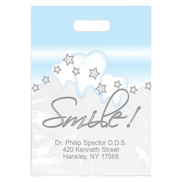 2-Color Bags Imprinted Stars & Smiles Small 7.5 in x 9 in 500/Pk