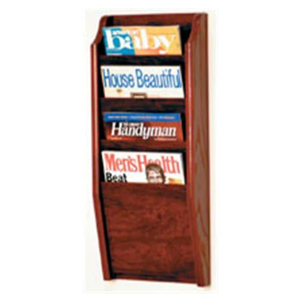 Cascade Wall Magazine Display 4 Pockets Mahogany 10.5 in x 24 in x 3.75 in Ea