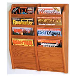 Cascade Wall Magazine Display 8 Pockets Medium Oak 20.5 in x 24 in x 3.75 in Ea