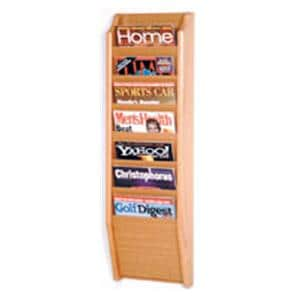 Cascade Wall Magazine Display 7 Pockets Light Oak 10.5 in x 36 in x 3.75 in Ea