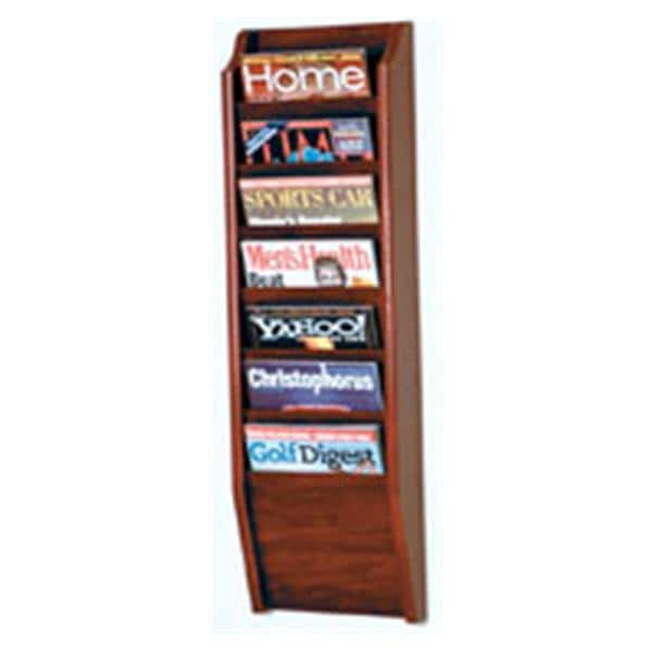 Cascade Wall Magazine Display 7 Pockets Mahogany 10.5 in x 36 in x 3.75 in Ea