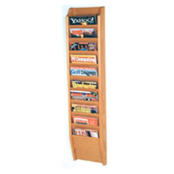 Cascade Wall Magazine Display 10 Pockets Light Oak 10.5 in x 48 in x 3.75 in Ea