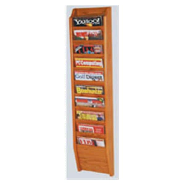 Cascade Wall Magazine Display 10 Pockets Medium Oak 10.5 in x 48 in x 3.75 in Ea