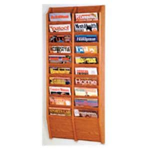 Cascade Wall Magazine Display 20 Pockets Medium Oak 20.5 in x 48 in x 3.75 in Ea