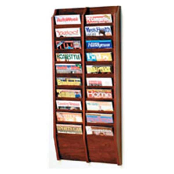 Cascade Wall Magazine Display 20 Pockets Mahogany 20.5 in x 48 in x 3.75 in Ea