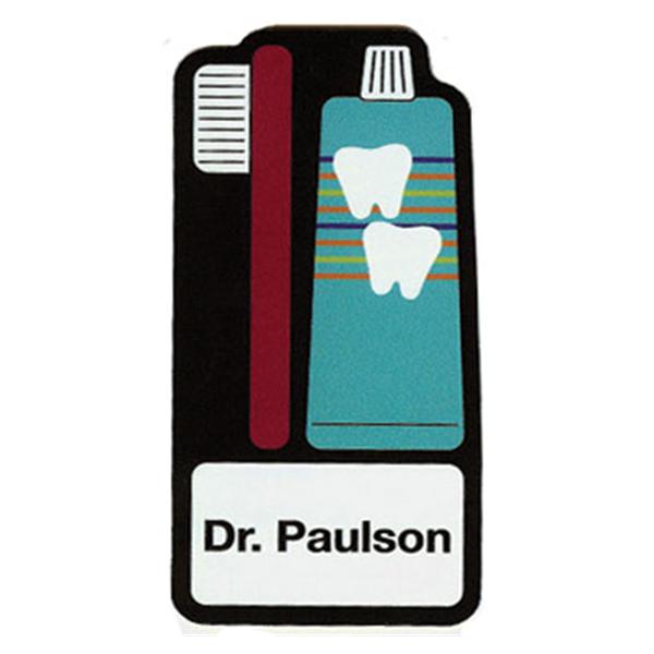 Die Cut Name Badge Toothbrush / Toothpaste Full Color PVC 1.5 in x 3 in Ea